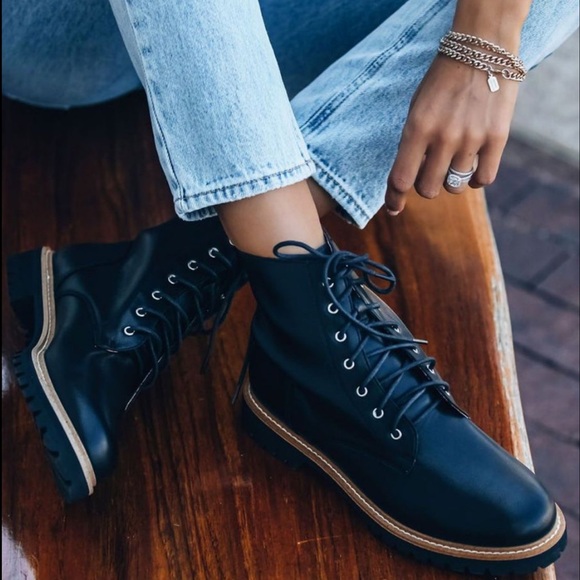 NIB MiiM Drew Vegan Leather Black Moto Lace Up Biker Boots - Picture 5 of 7